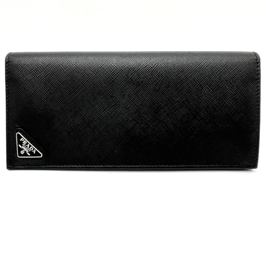 【美品】プラダ 長財布 三角ロゴ 金具 サフィアーノレザー ブラック