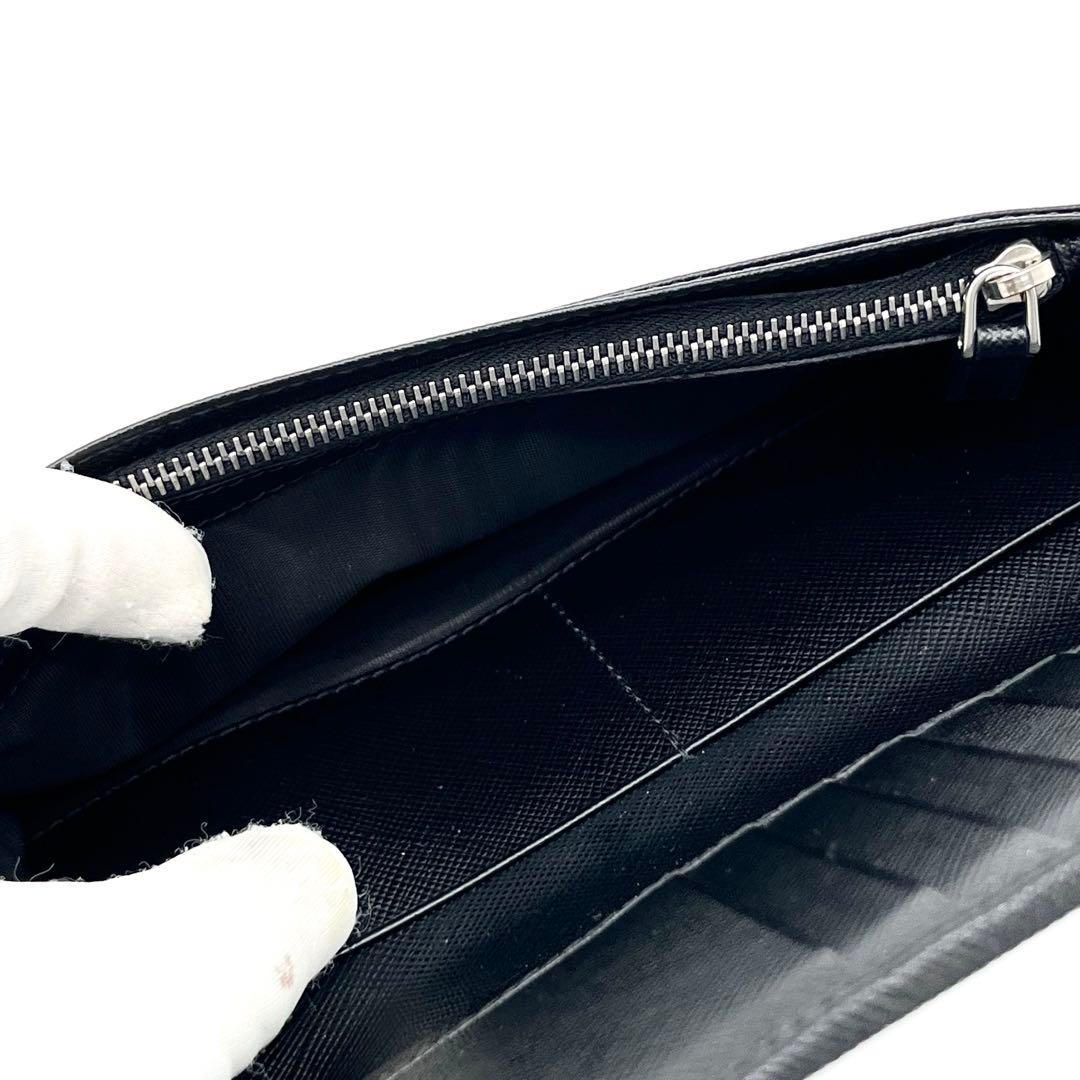 【美品】プラダ 長財布 三角ロゴ 金具 サフィアーノレザー ブラック