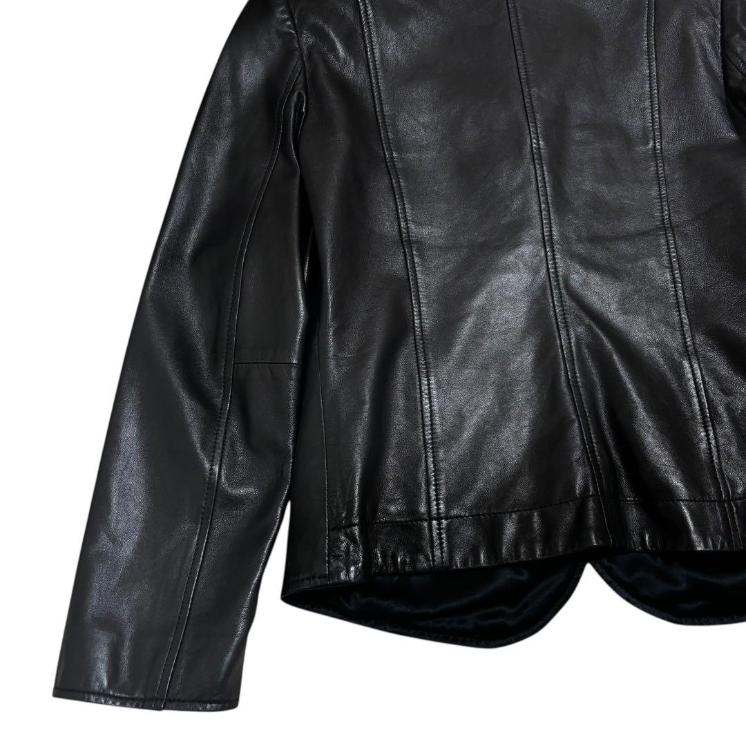 極美品【最高級黒タグ】ジョルジオアルマーニ ラムレザージャケット M 黒 シルク