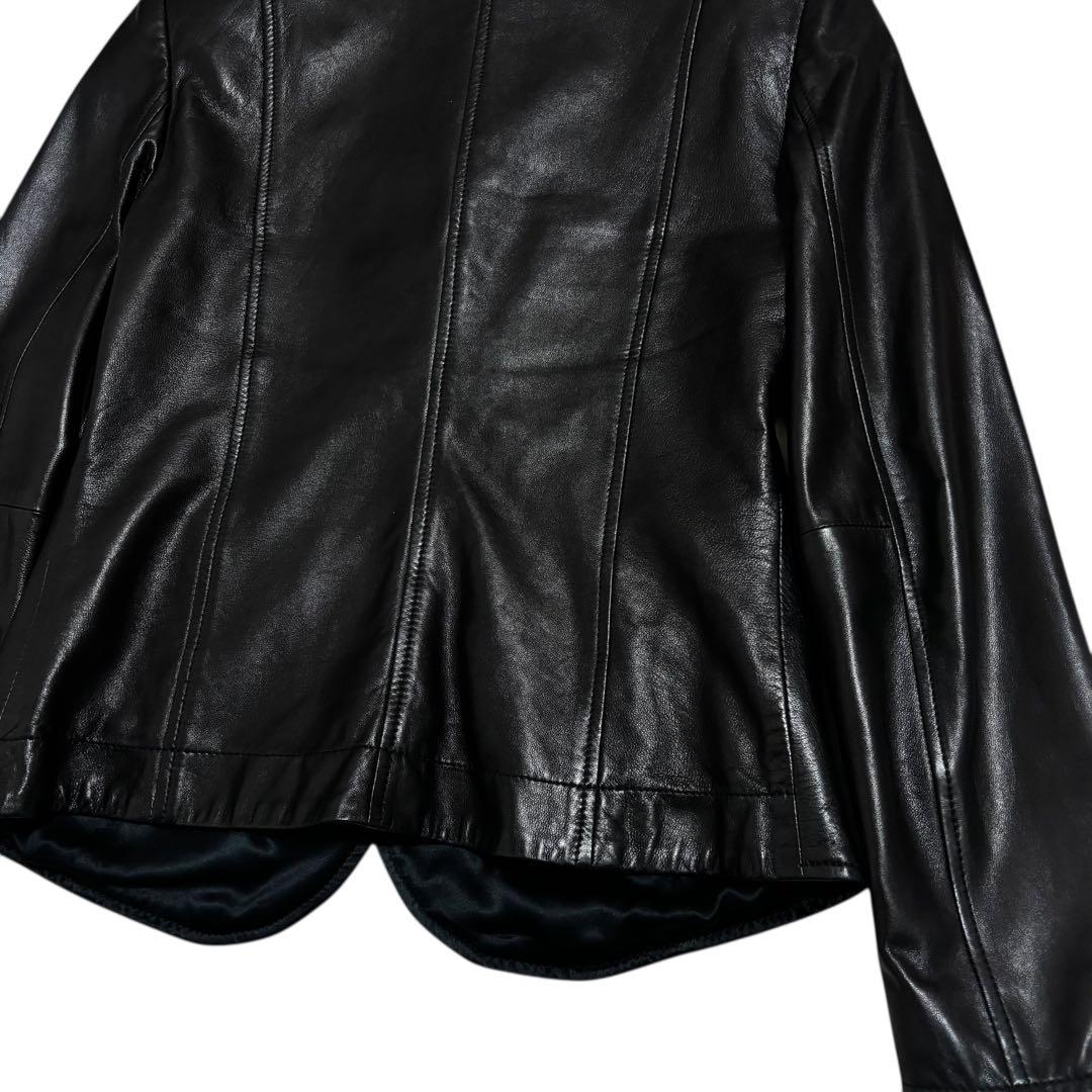 極美品【最高級黒タグ】ジョルジオアルマーニ ラムレザージャケット M 黒 シルク