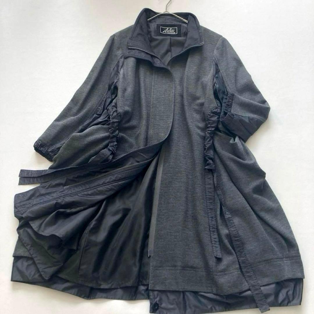 サ*カ様 【美品】エイココンドウ　ギャザー切替 Aラインロングコート グレー 大