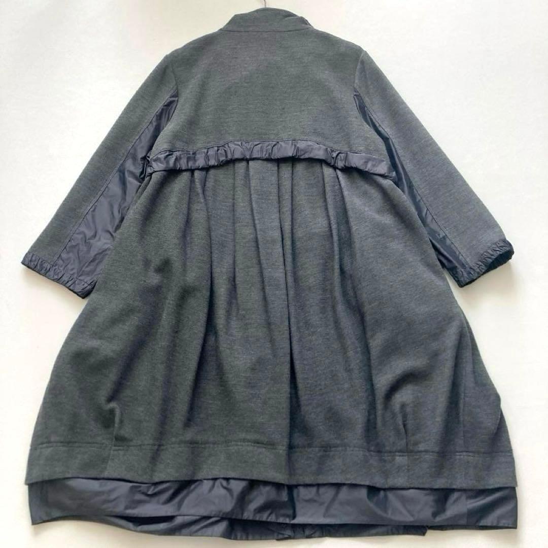 サ*カ様 【美品】エイココンドウ　ギャザー切替 Aラインロングコート グレー 大