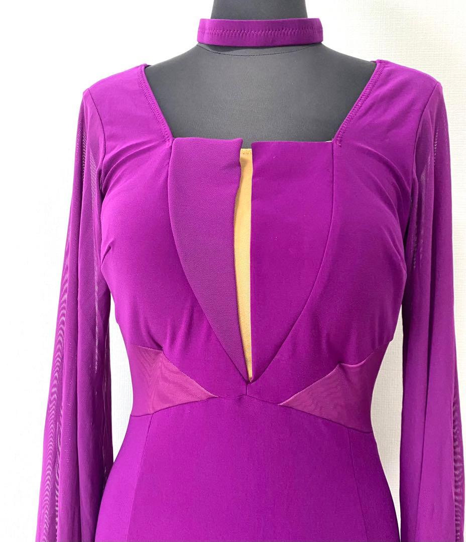 【限定特価】社交ダンスワンピース　パーティワンピース　ソシアルダンス　グレープ