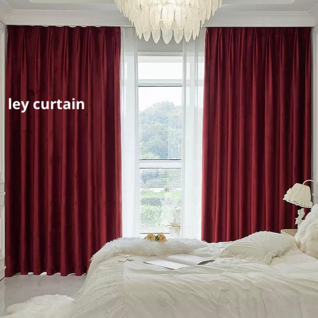 一級遮光 レッドカーテン 2枚入り 両開き アジャスターフック付き