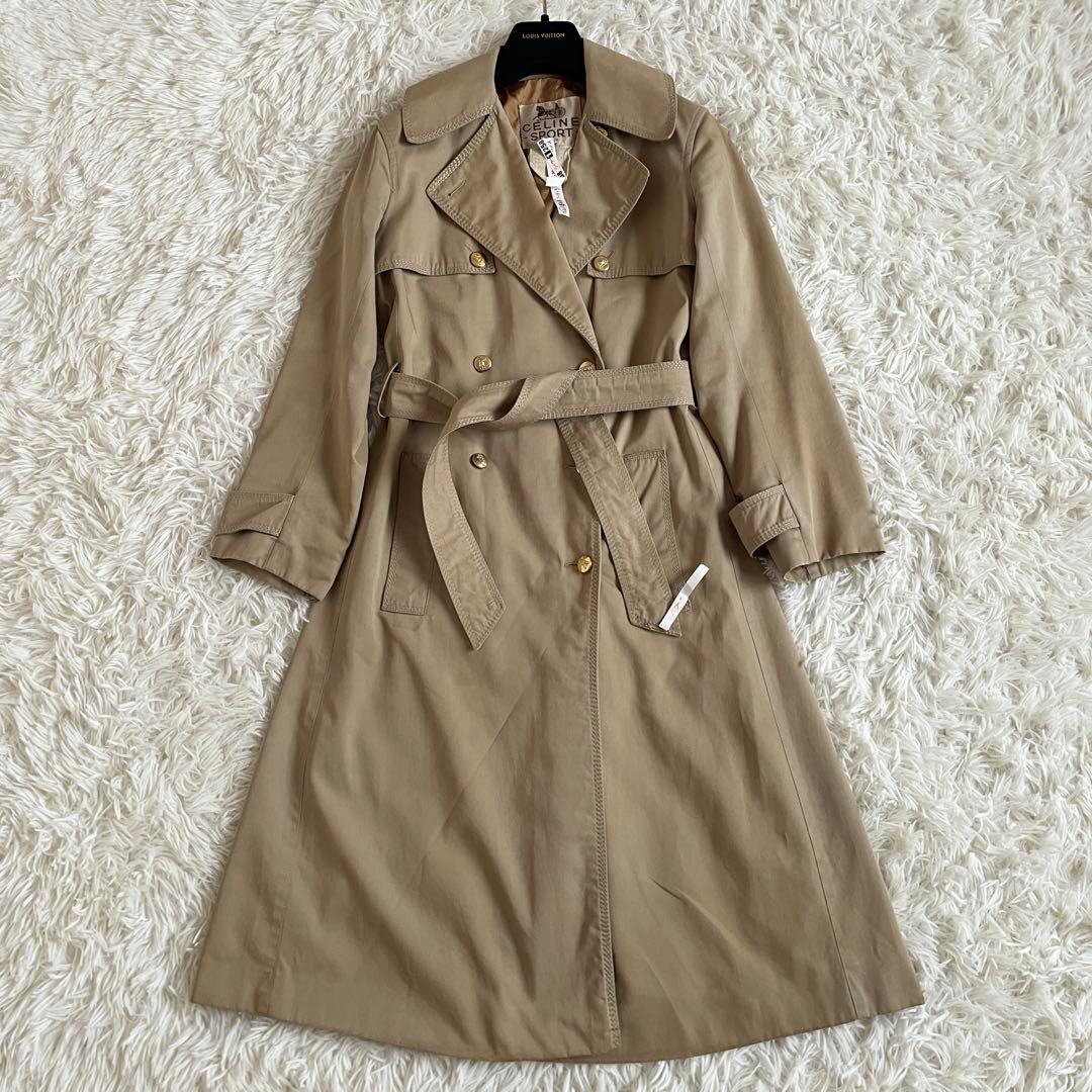 美品　セリーヌ　トレンチコート　馬車金具　金ボタン　ベルト　ベージュ　M相当