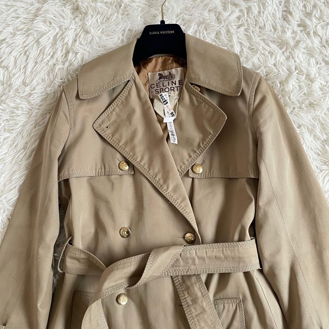 美品　セリーヌ　トレンチコート　馬車金具　金ボタン　ベルト　ベージュ　M相当