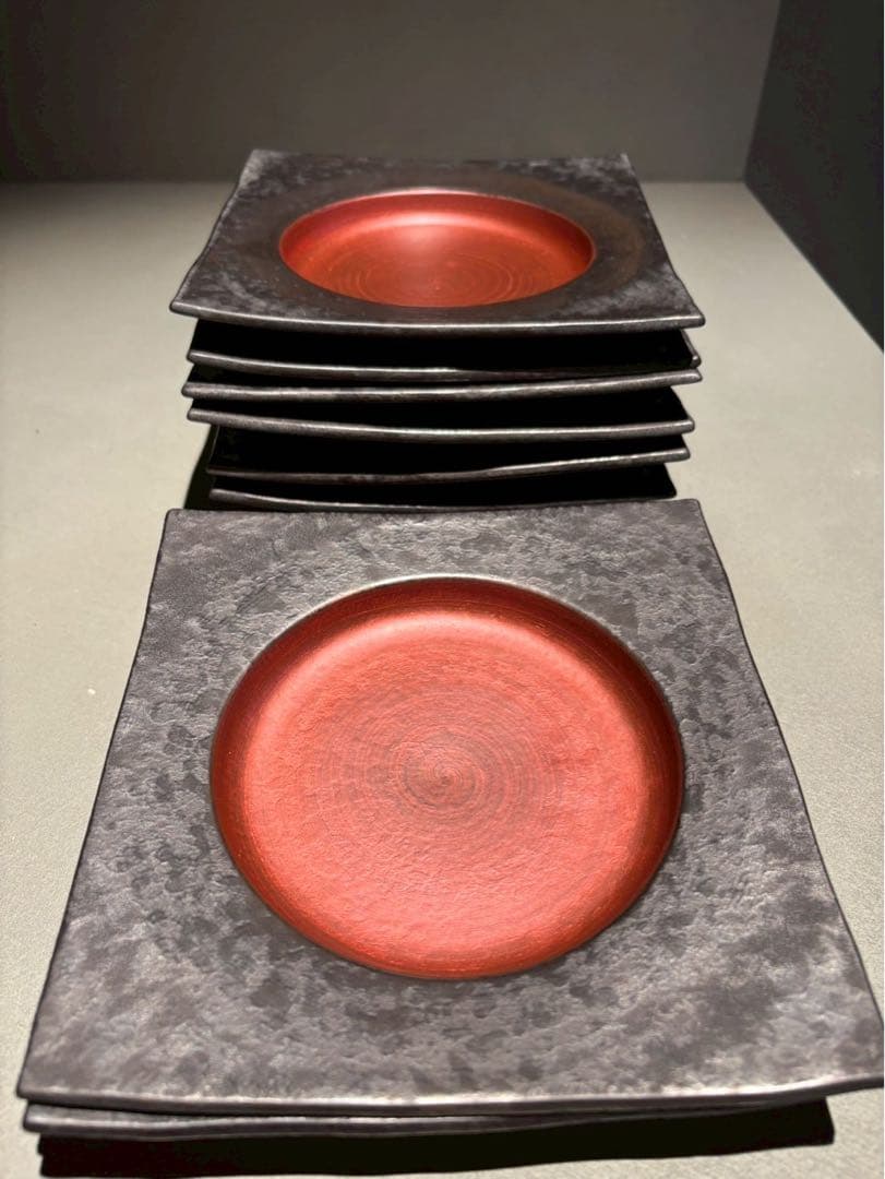 KOHNO 藤正・内雲母赤焼〆中丸正角皿 8枚セット