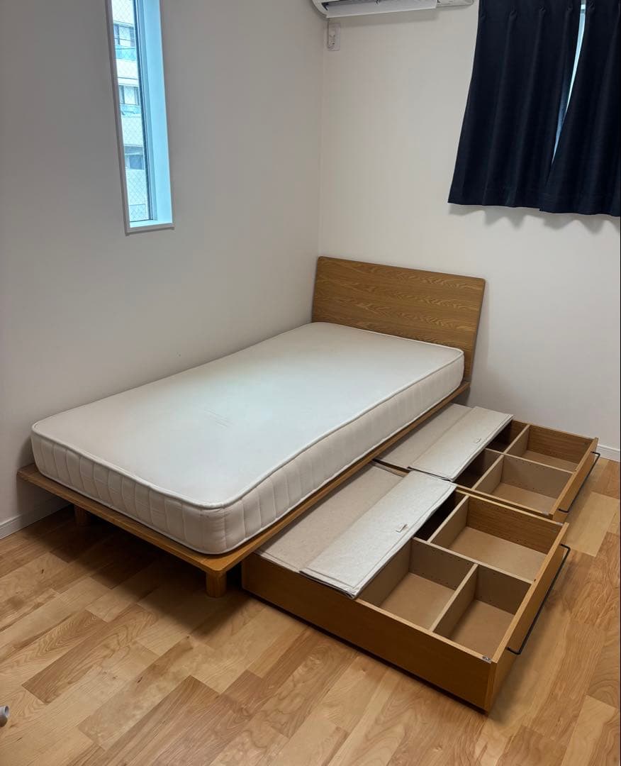 無印良品　旧タイプ　木製シングルベッド 引き出し収納付き