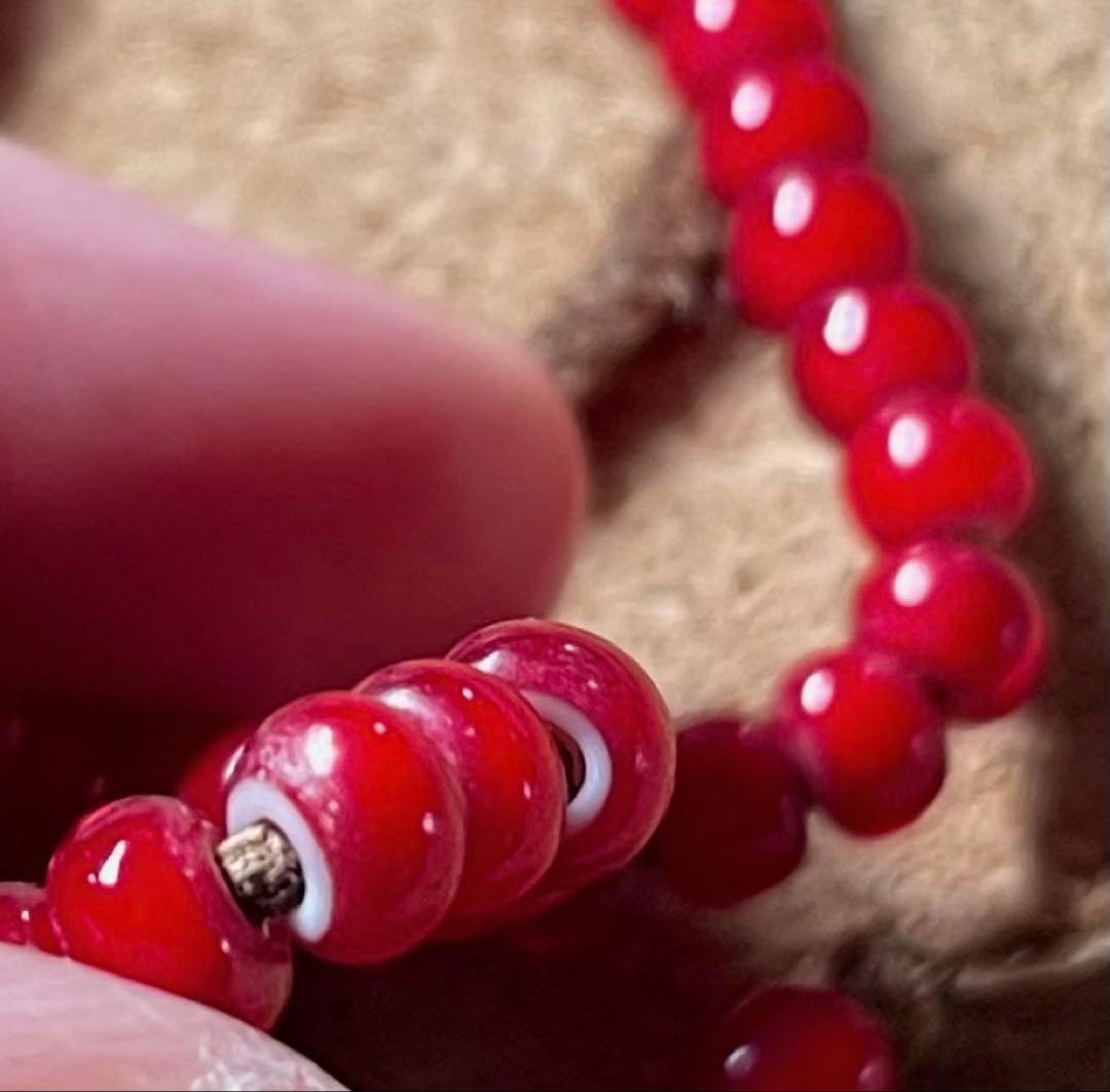 ビンテージ　濃い赤　ホワイトハーツ　ネックレス