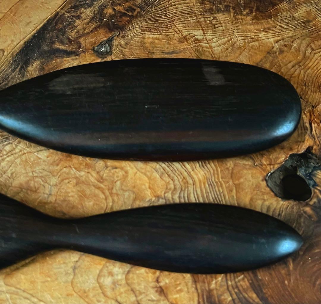 神具美術 希少 時代 小型 太鼓バチ 曲型 黒檀バチ