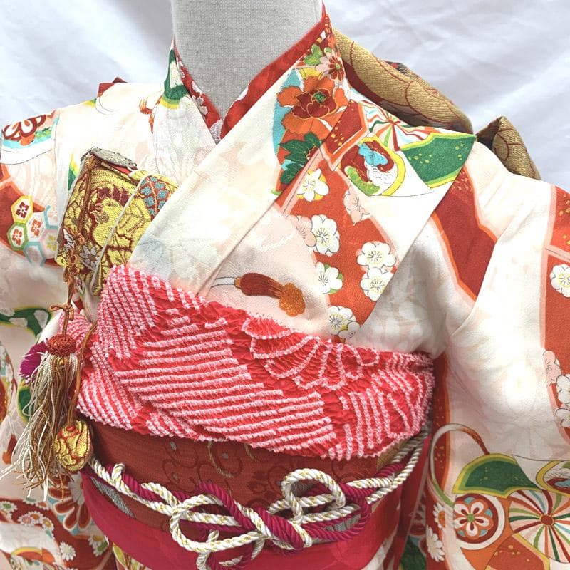 407ag19,小物類■七五三 七歳 アンティーク着物&開き帯 鞠 結び紐■良好