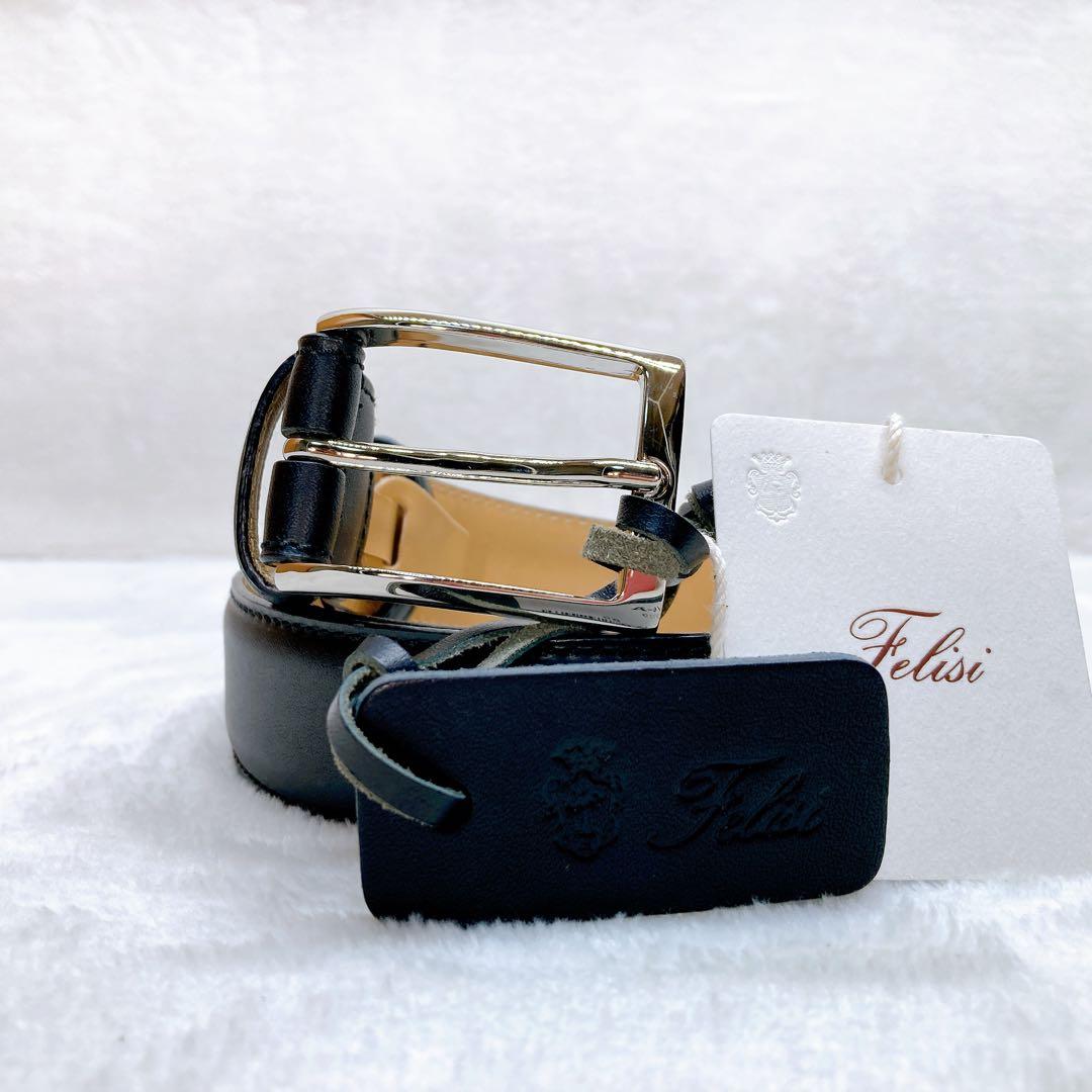 ✨未使用✨Felisi フェリージ ベルト バケッタレザー ロゴ 金具 ブラック
