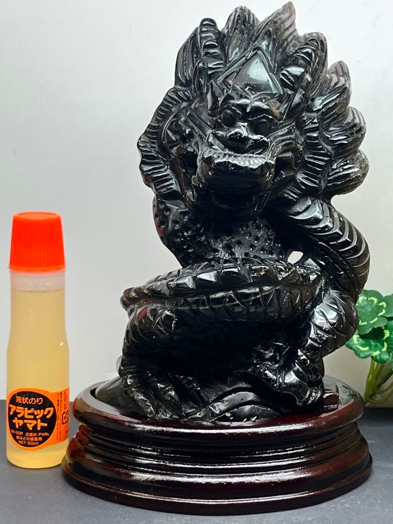 天然石　モリオン　龍神様　カービング　最強ペア　台座付き　約1566g⭐️2096