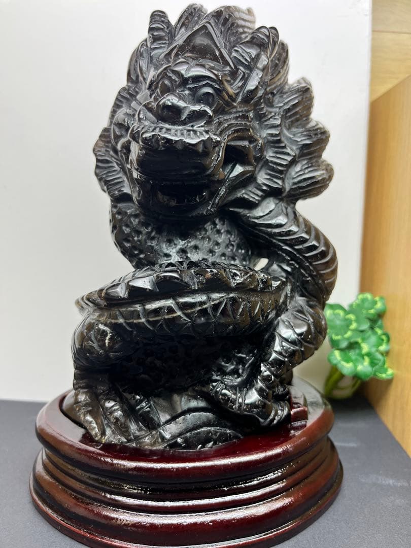 天然石　モリオン　龍神様　カービング　最強ペア　台座付き　約1566g⭐️2096