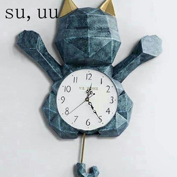 値下げ！【新品】壁掛け時計 クロック かけ時計 ．掛け時計 猫柄 振り時計e