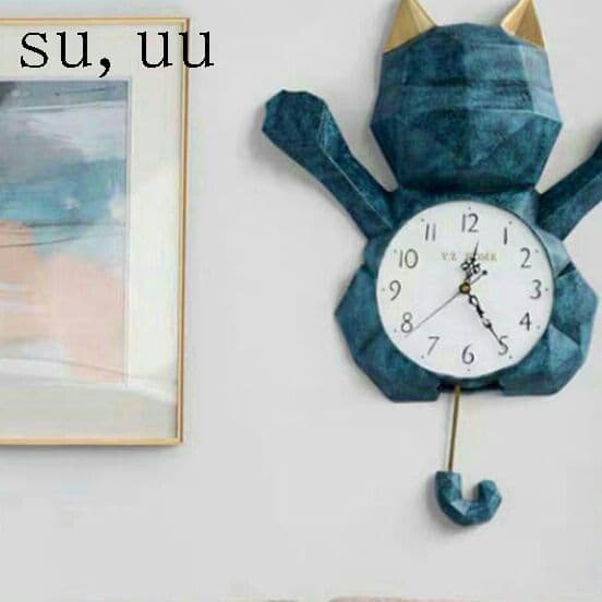 値下げ！【新品】壁掛け時計 クロック かけ時計 ．掛け時計 猫柄 振り時計e