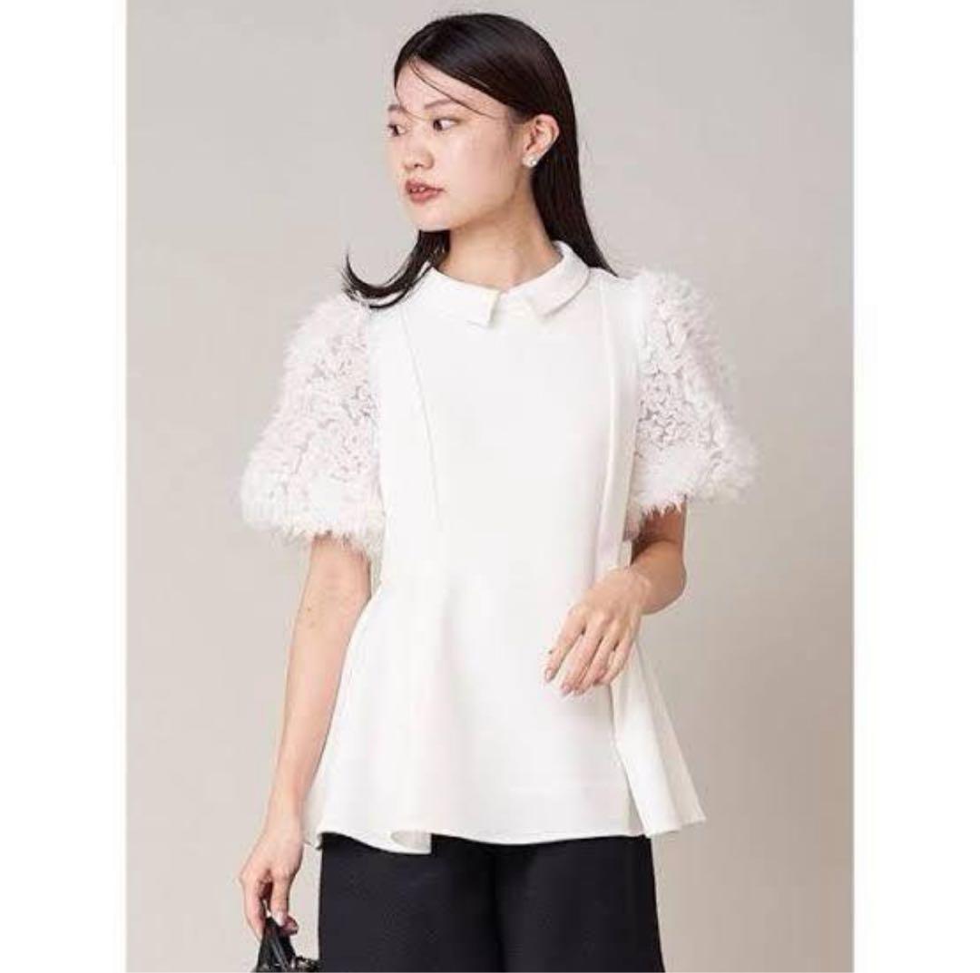 セルフォード　袖フリル付きホワイトペプラムシャツ