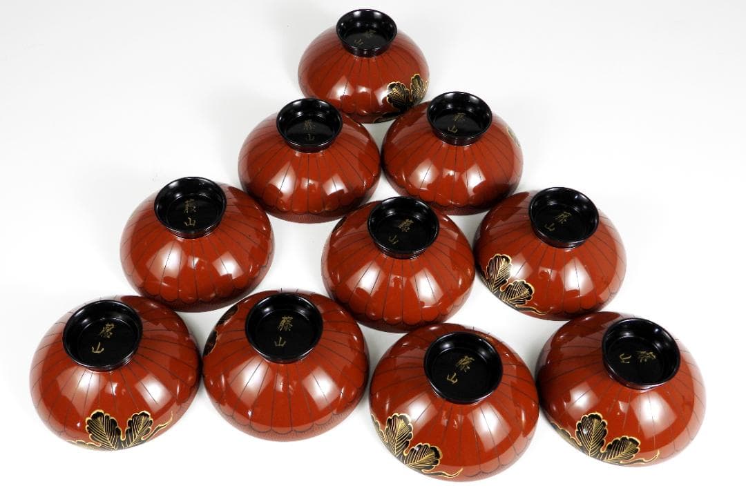 漆器　輪島塗　金蒔絵　木製　蓋付椀　箸付き　お煮物椀　吸物椀　10客 共箱