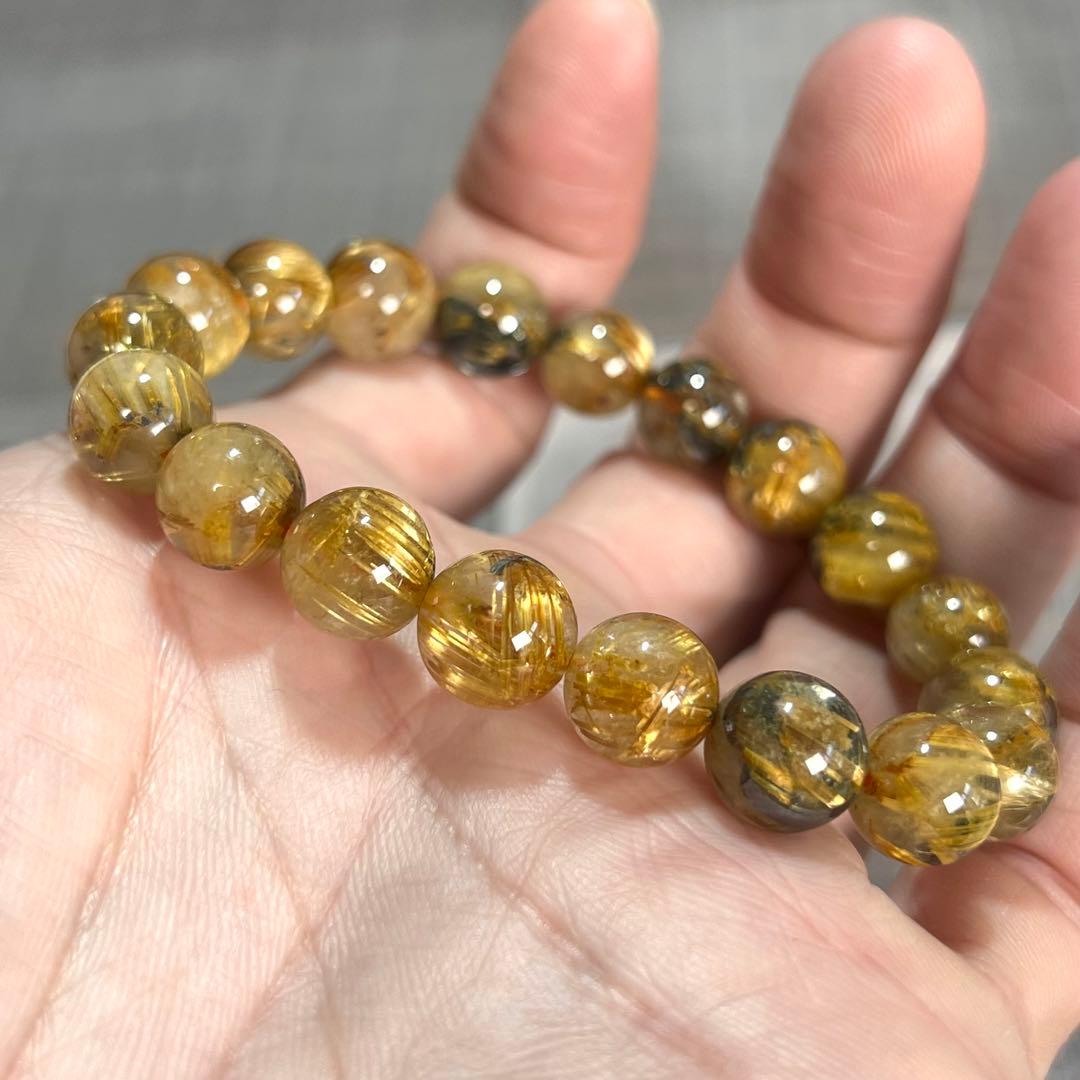 金運強　太陽放射ルチルブレスレット　ヘマタイト　ルチルクォーツ　3-2