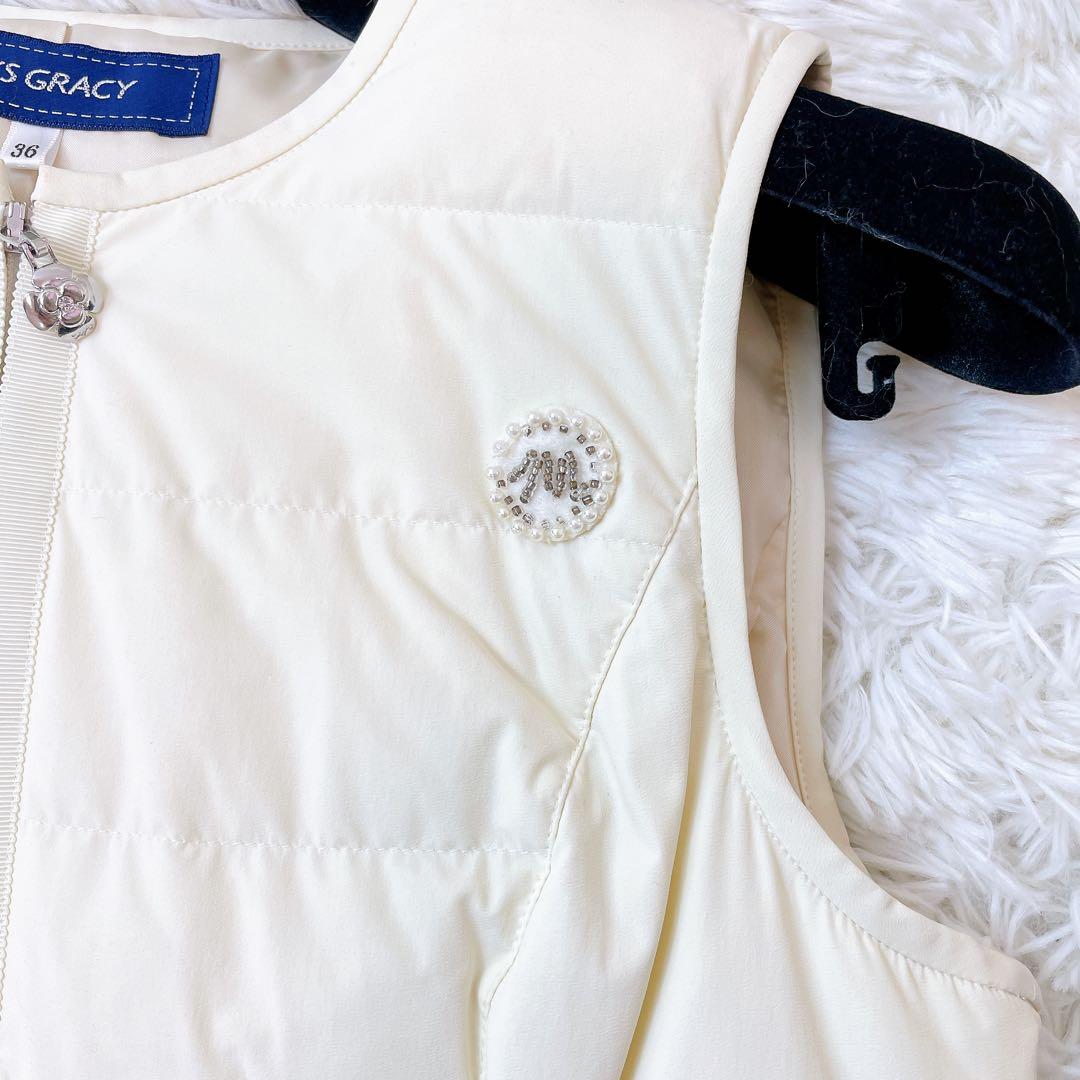 【美品】 エムズグレイシー ロングダウンベスト ジレ 36 M アイボリー