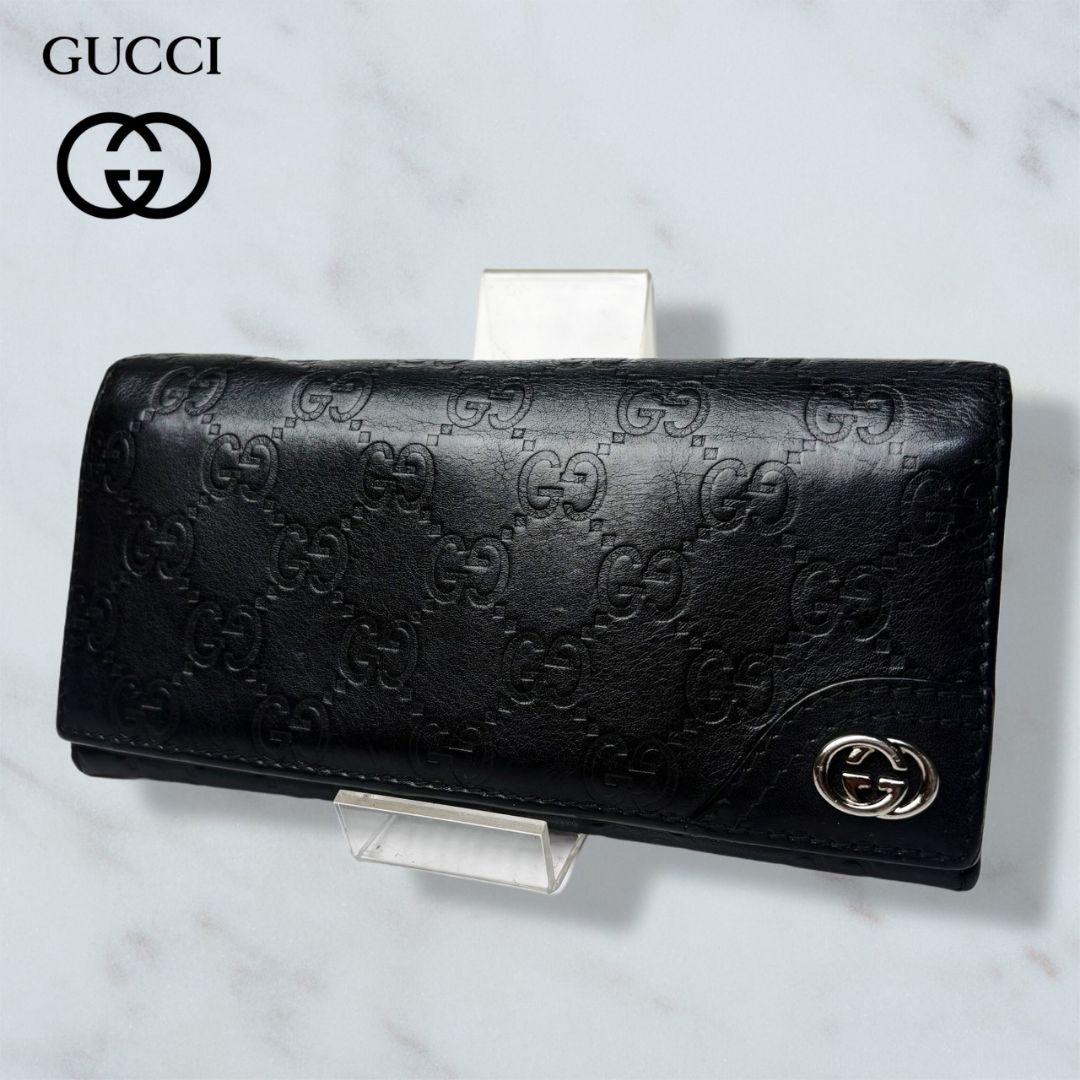 08 美品 GUCCI シマ 二つ折り財布 長財布 インターロッキング 黒 x6