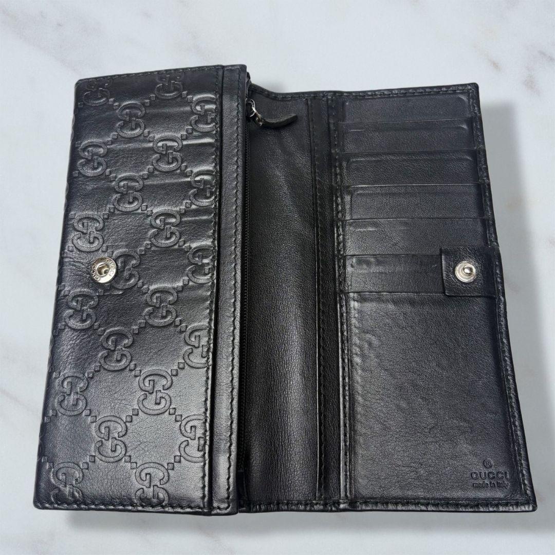 08 美品 GUCCI シマ 二つ折り財布 長財布 インターロッキング 黒 x6