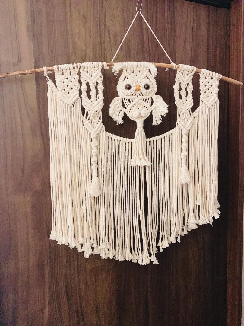 壁掛けふくろうインテリア、タペストリー大～マクラメ編み～