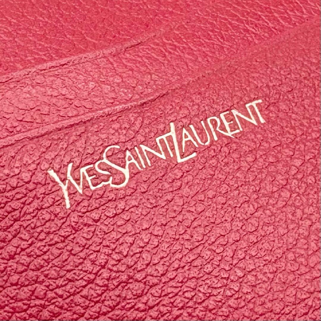 【美品】イヴサンローラン レザー カーフ 二つ折り財布 YSL ボルドー 赤