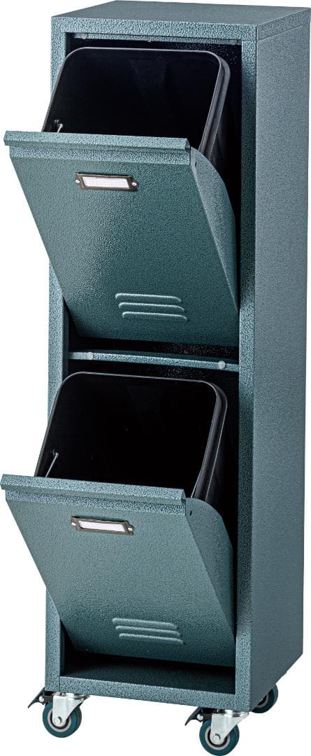 キャスターつきスチールダストボックス/ごみ箱 ２段 収納 インダストリアル