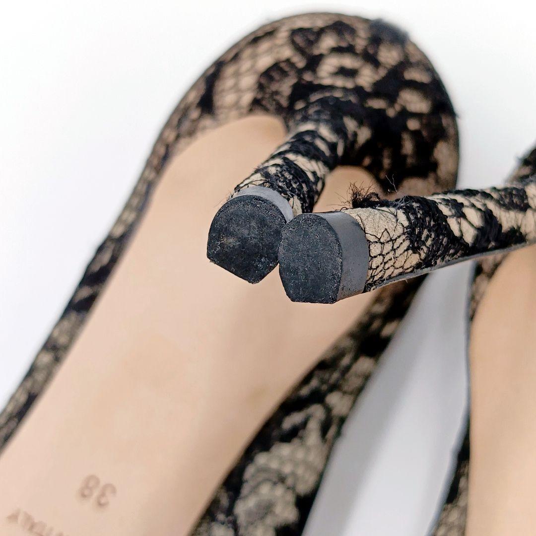 【美品】ジミーチュウ レース ハイヒール ロミー 38 黒 Jimmy Choo