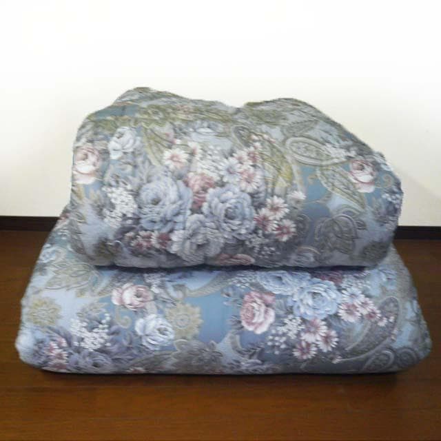 寝具 掛敷布団 シングル 花柄 和式 昔ながら グレー ブルー (T07)