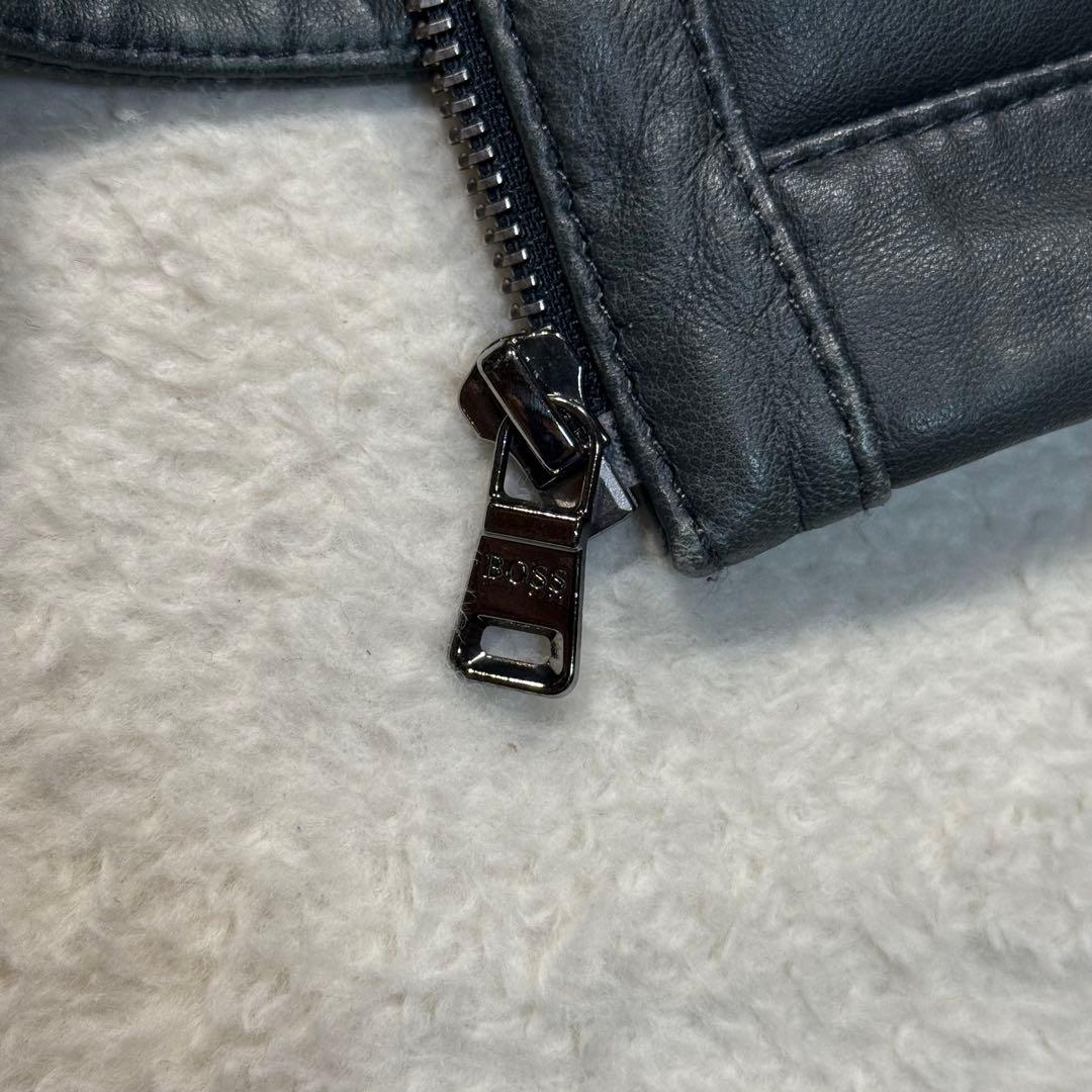 希少カラー ネイビー系 ヒューゴボス シングルライダースジャケット 羊革 M相当