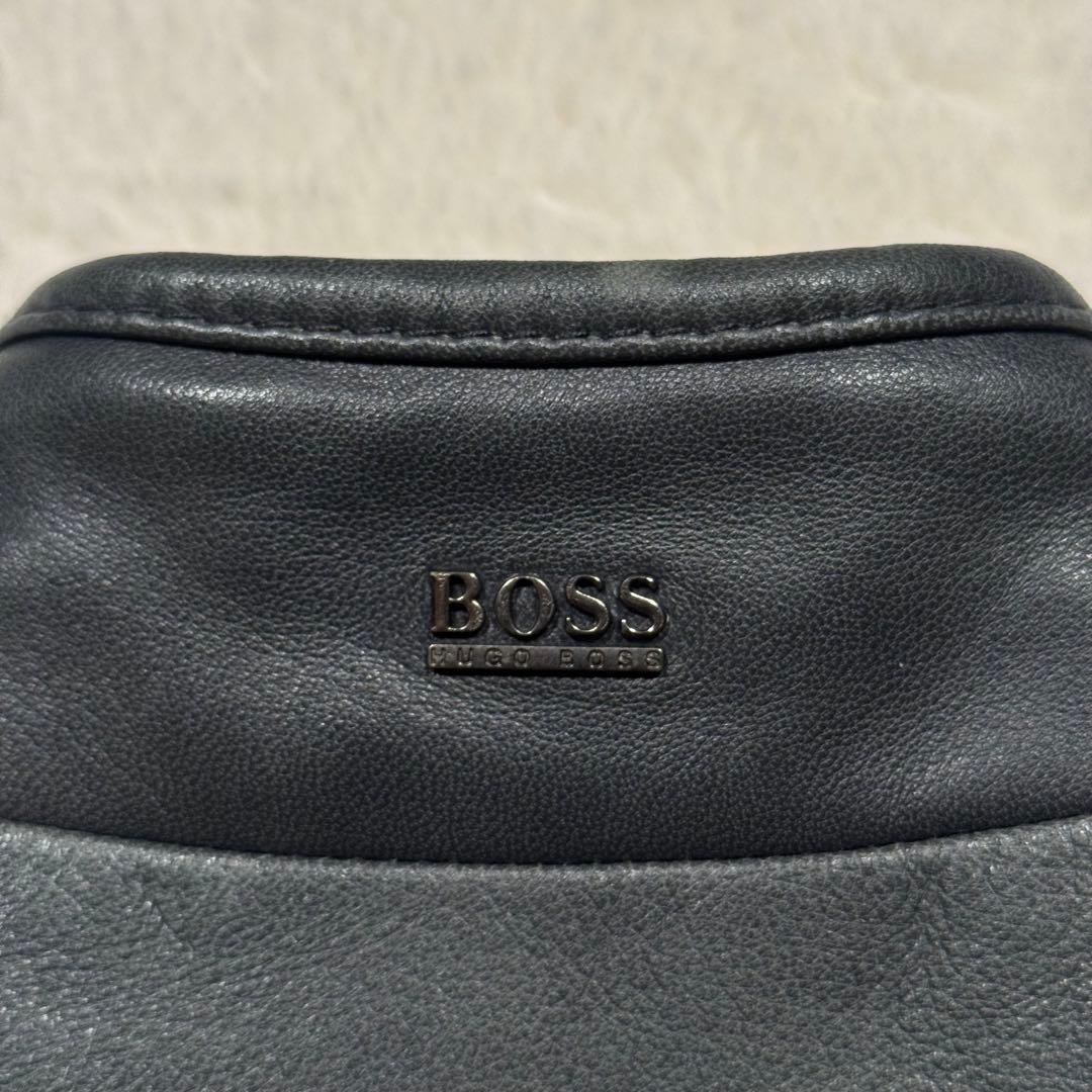 希少カラー ネイビー系 ヒューゴボス シングルライダースジャケット 羊革 M相当