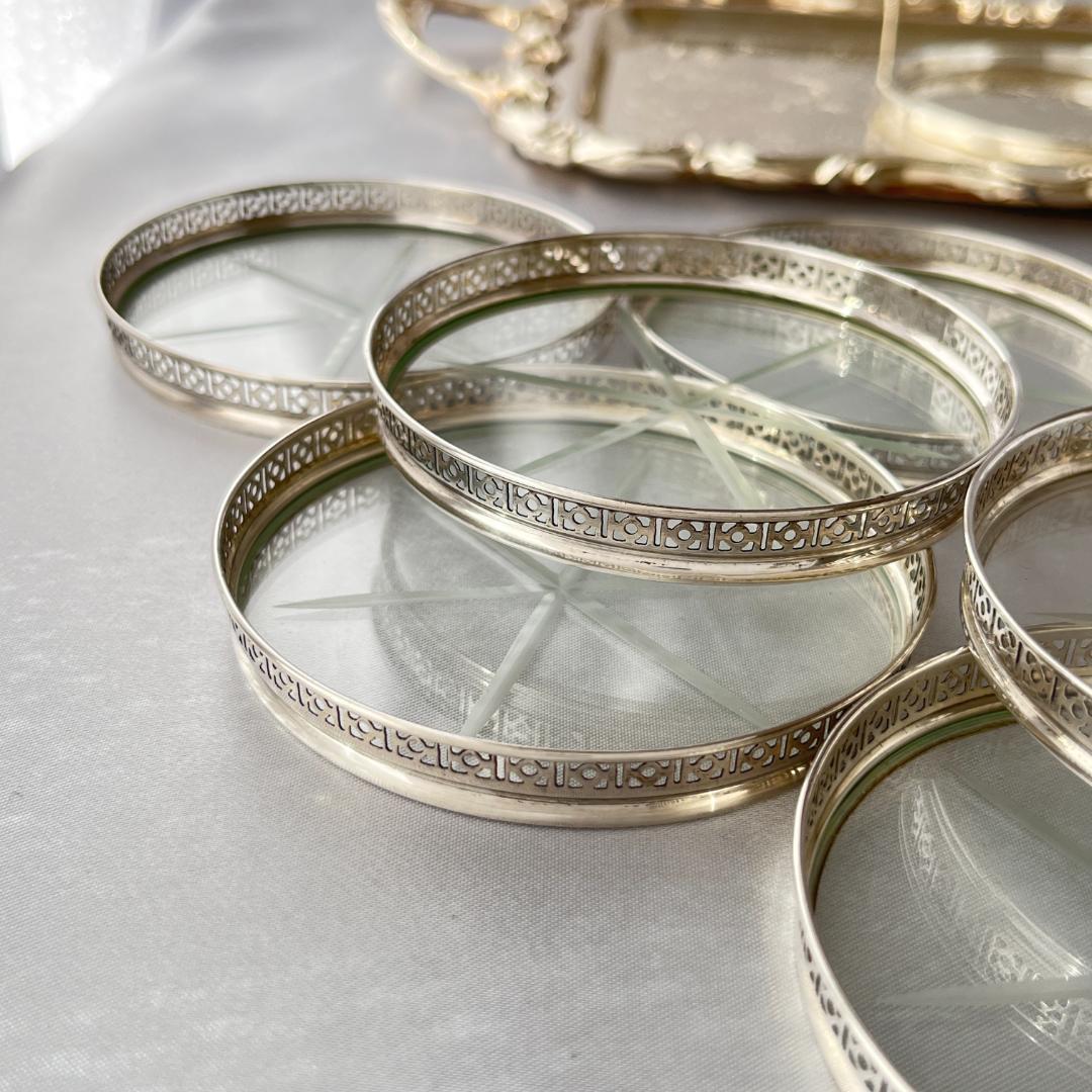 【Webster】【純銀/ガラス】透かしのコースター 8枚 スターリング