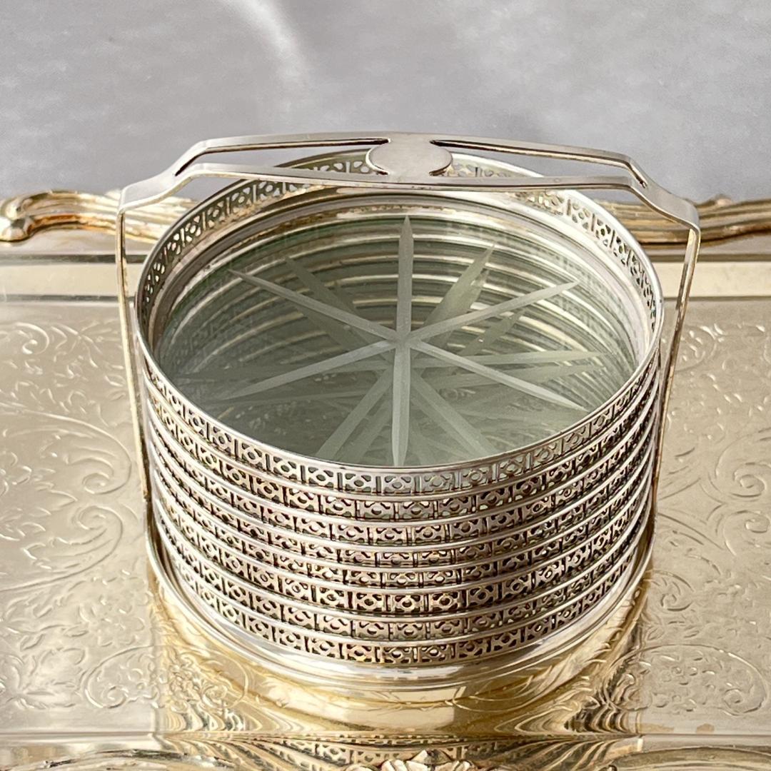 【Webster】【純銀/ガラス】透かしのコースター 8枚 スターリング