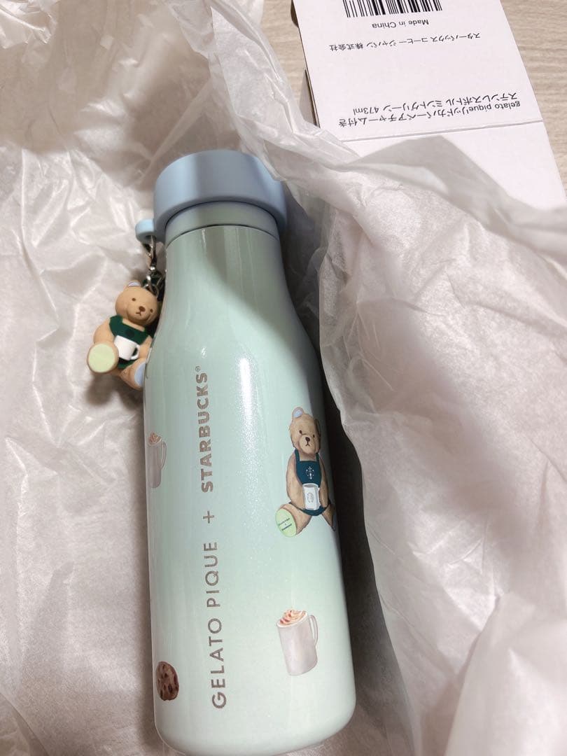 ジェラートピケスタバ⭐︎ベアチャーム付きステンレスボトル⭐︎ミントグリーン
