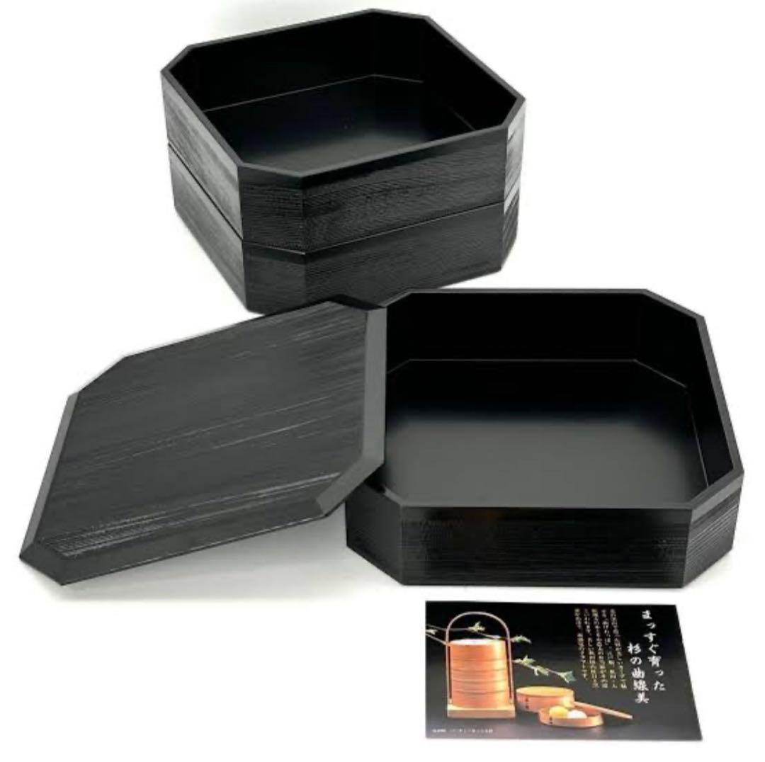 【美品】大館工芸社の隅切三段重（五寸五分）