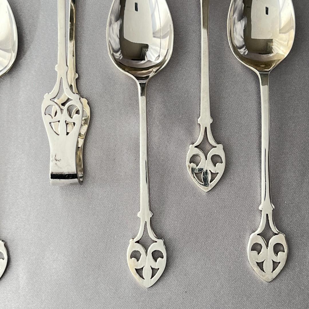 【英国】 透かしのティースプーン / シュガートング 6名用 ケース