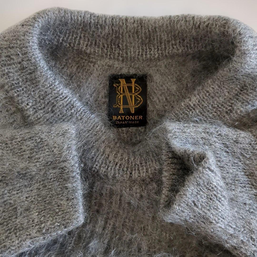 バトナー ニット モヘヤ混 シグネチャー クルーネック グレー 2