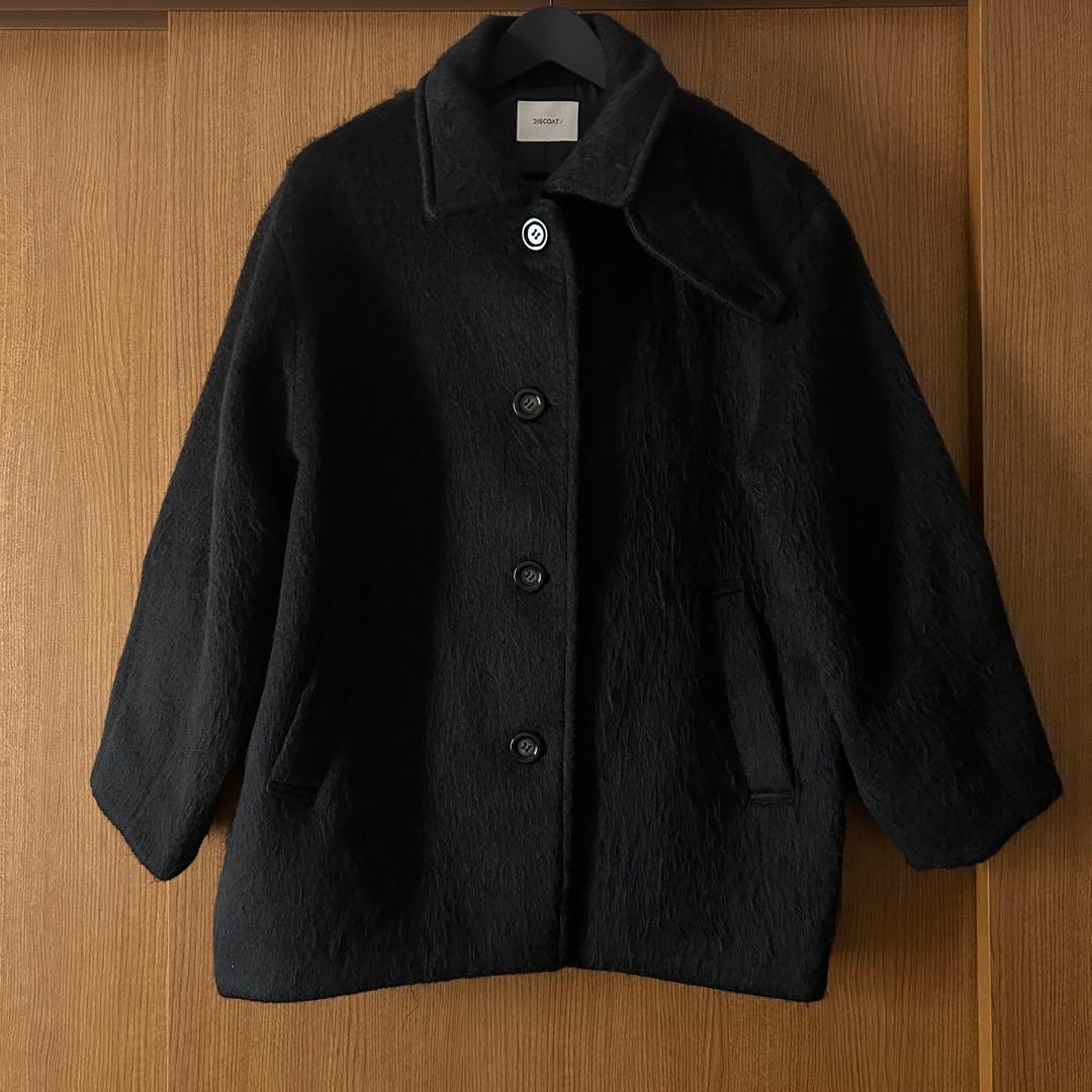 discoat ステンカラーシャギーミドルコート ブラック