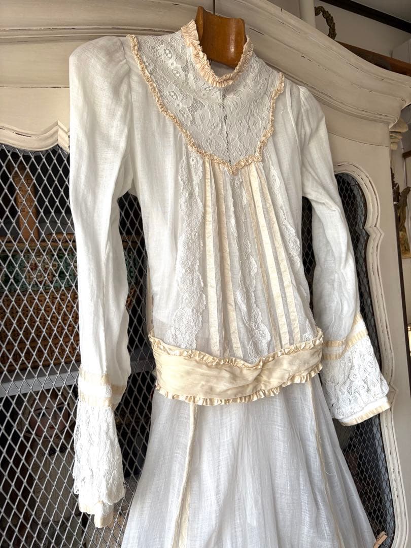 フランスアンティーク　ティードレス　デイドレス　ヴィクトリアン　エドワーディアン