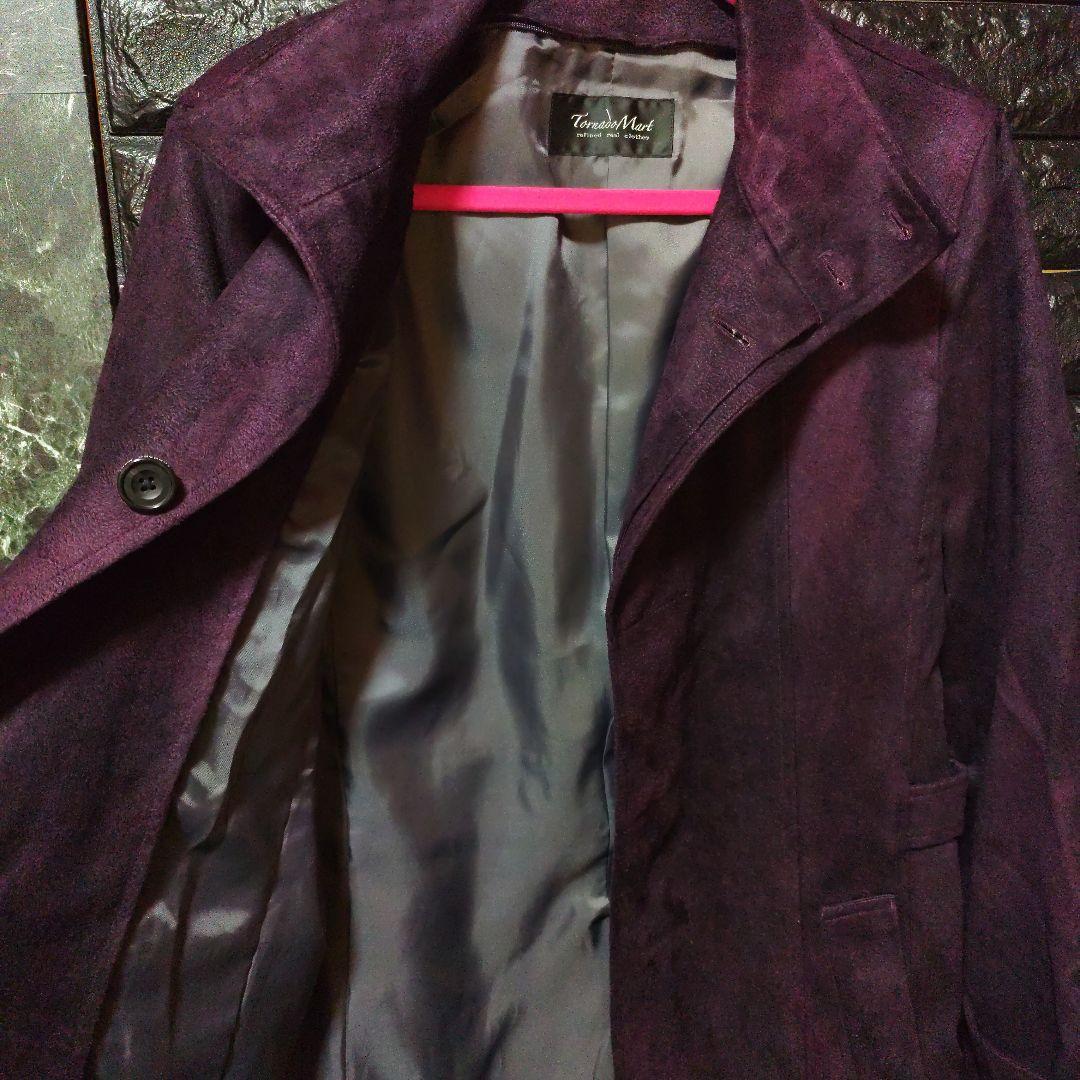 未使用に近い　トルネードマートダークパープルスエード調ムラ染めコートライナー付き
