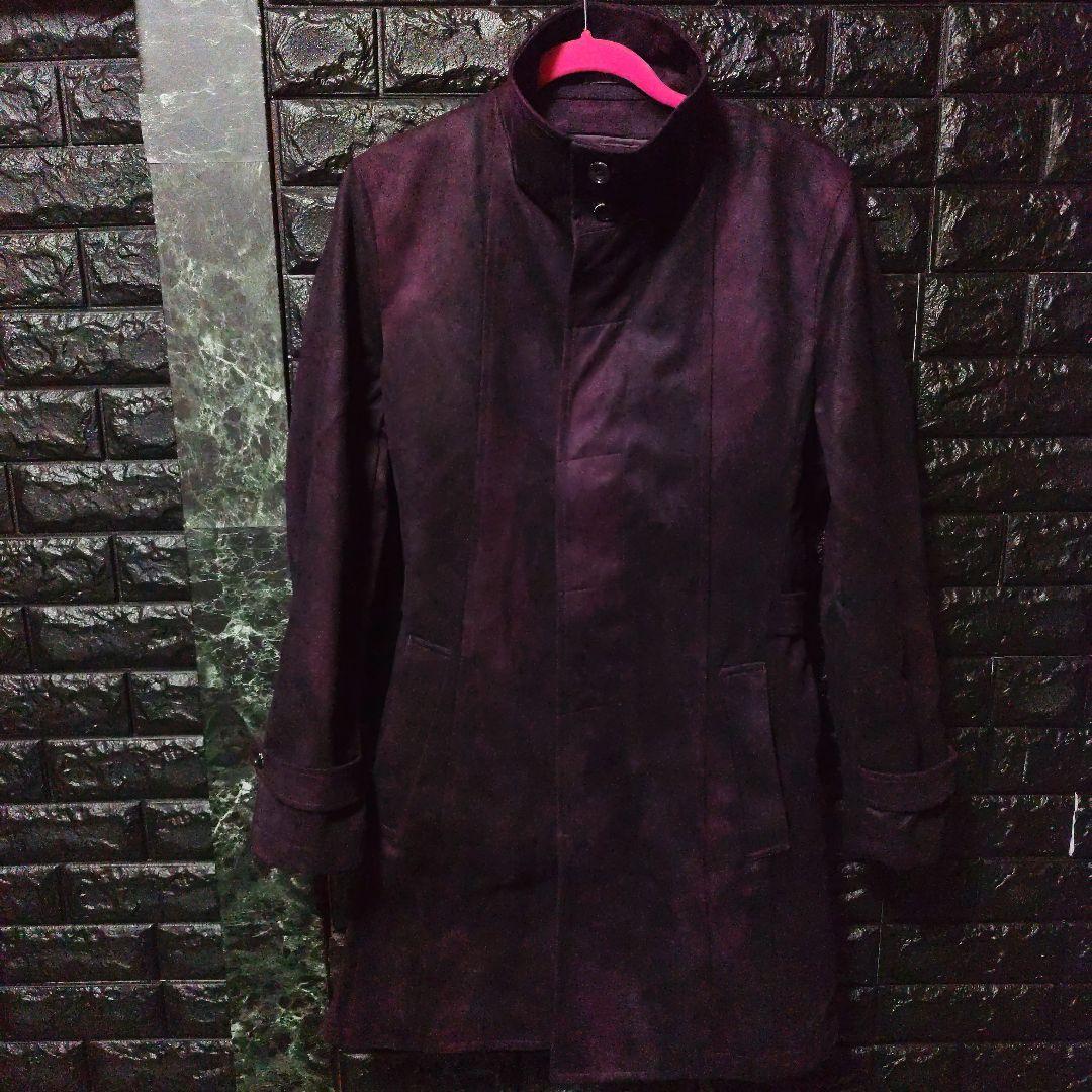 未使用に近い　トルネードマートダークパープルスエード調ムラ染めコートライナー付き
