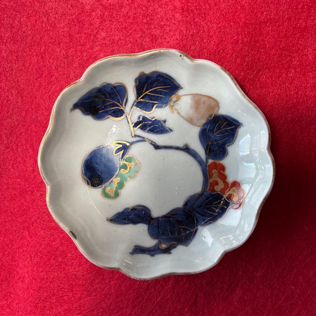 古伊万里　色絵　茄子文　小皿　5枚組