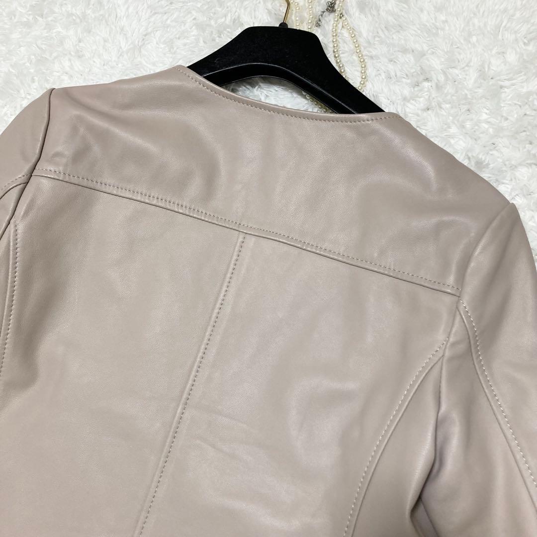 美品♡大きいサイズ クミキョク レザージャケット ノーカラー 羊革 L相当