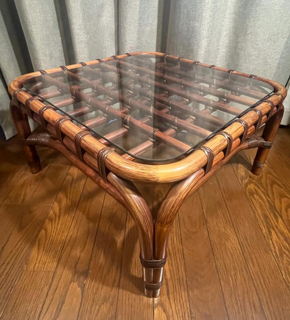 山川ラタン　ヤマカワラタン　ガラス　ローテーブル　サイドテーブル