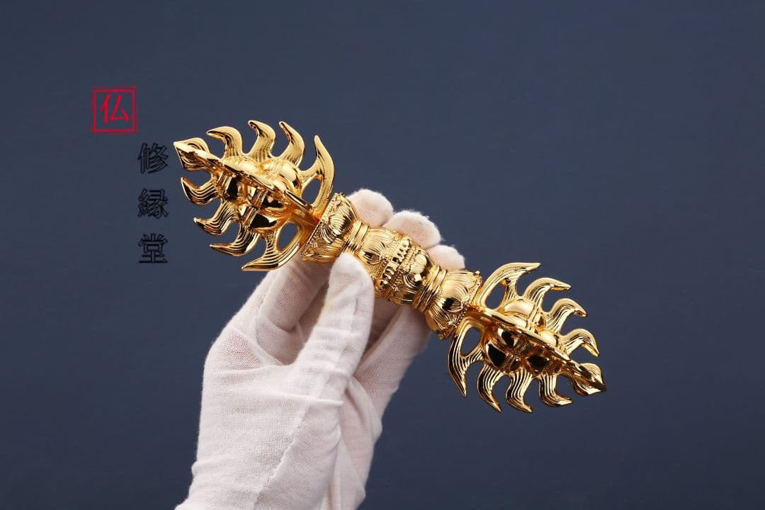 【修縁堂】密教法具 真言宗 法器 宝珠鈴宝珠杵金剛盤三点セット 真鍮製