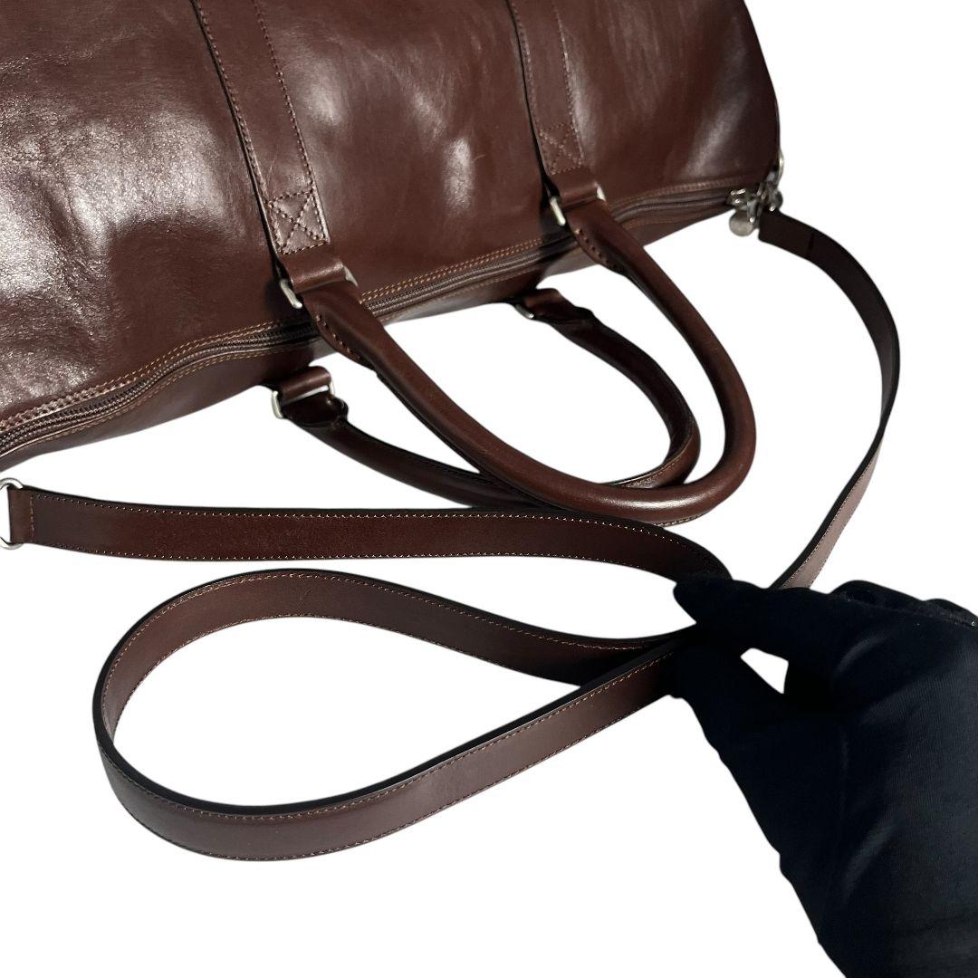 HIROFU　ヒロフ　ボストンバッグ　Hロゴ型押し　レザー　ブラウン