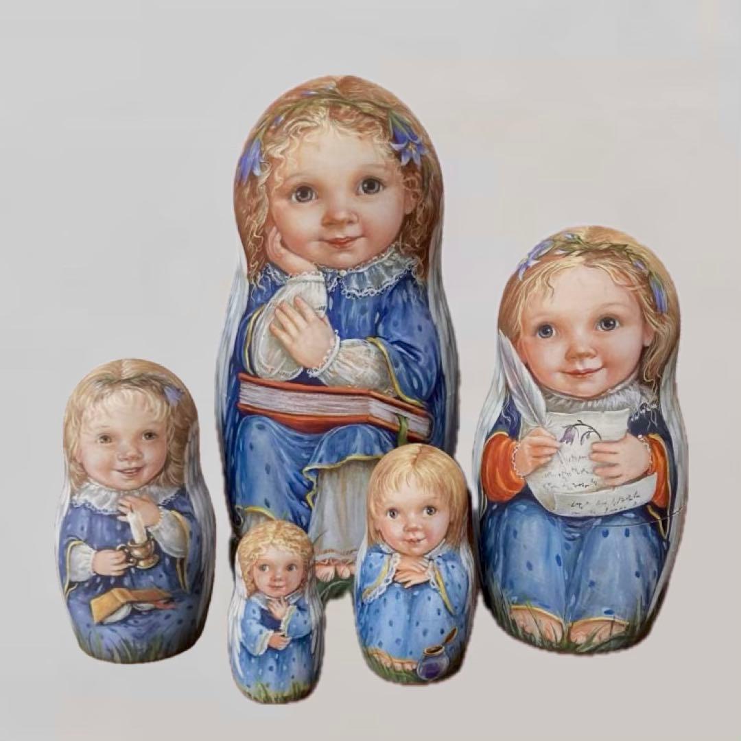 ロシア雑貨☆天使マトリョーシカ(5P)『詩的な天使』バルスコワ作 リダ工房