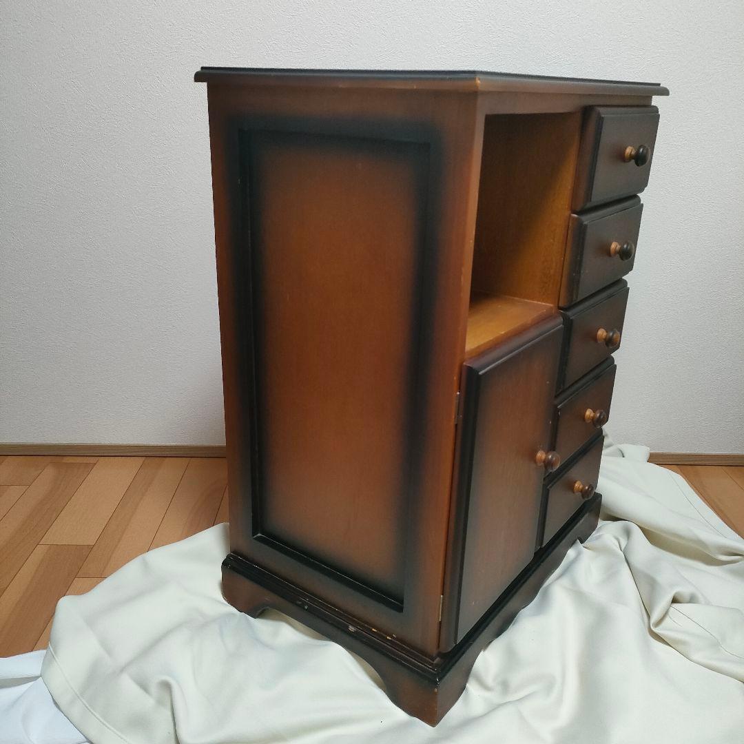 【レトロヴィンテージ】木製チェスト キャビネット 電話台 収納棚 シャドー塗装